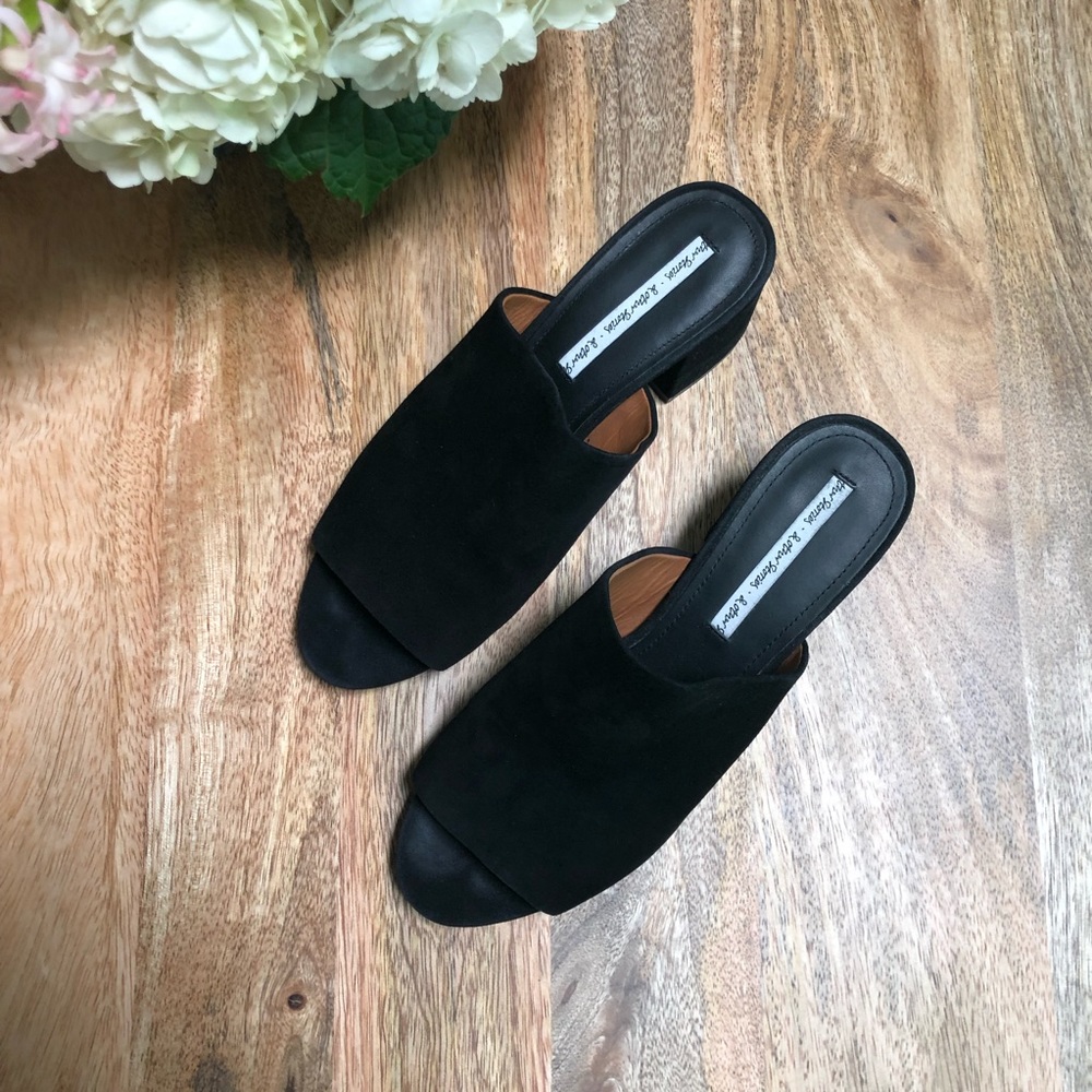 Black Open Toe Suede Mules